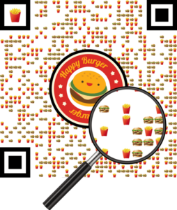 Customizable QR code with magnifying glass motif