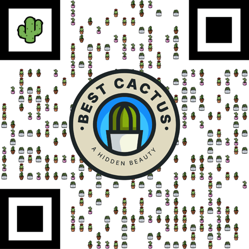 Custom QR code built from cactus modules with a Best Cactus logo
